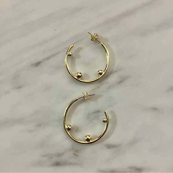 Rachel Glauber 14k Gold Plated Beaded Open Hoop Earrings NWT - Picture 2 of 6
